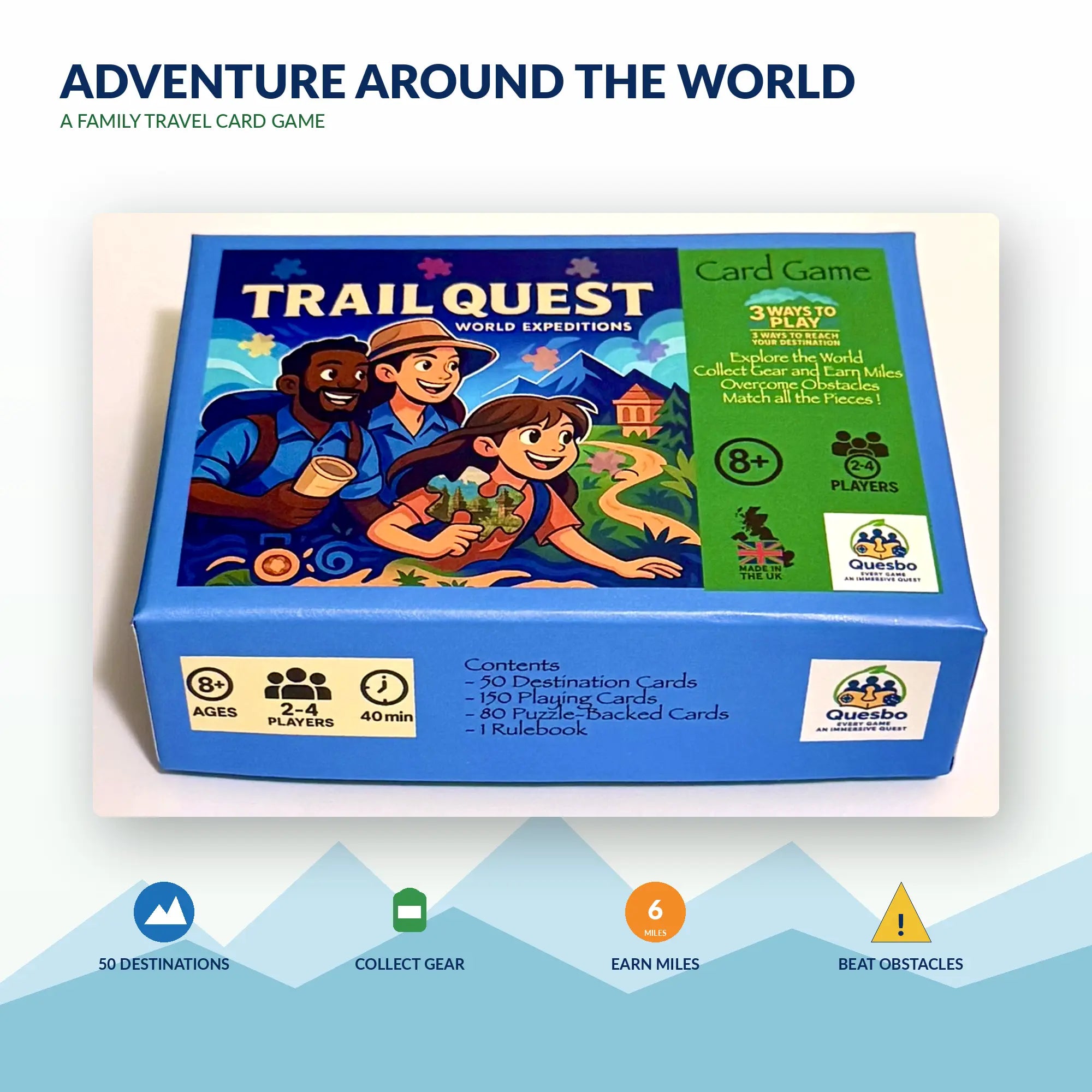 Trail Quest® World Expeditions Kids Family Travel Adventure Strategy Card Game Ages 8+ Quesbo