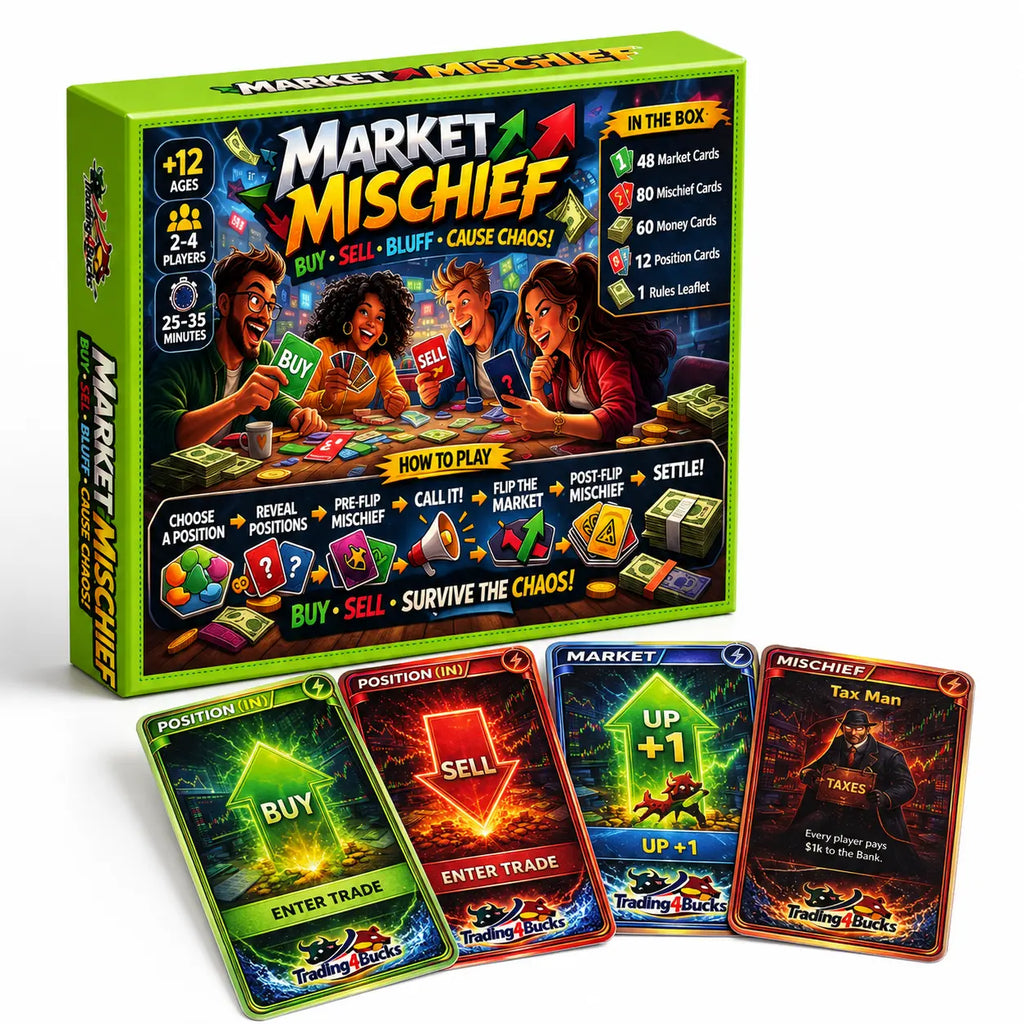Market Mischief: Card Game for Families | Buy, Sell, Trade Quesbo