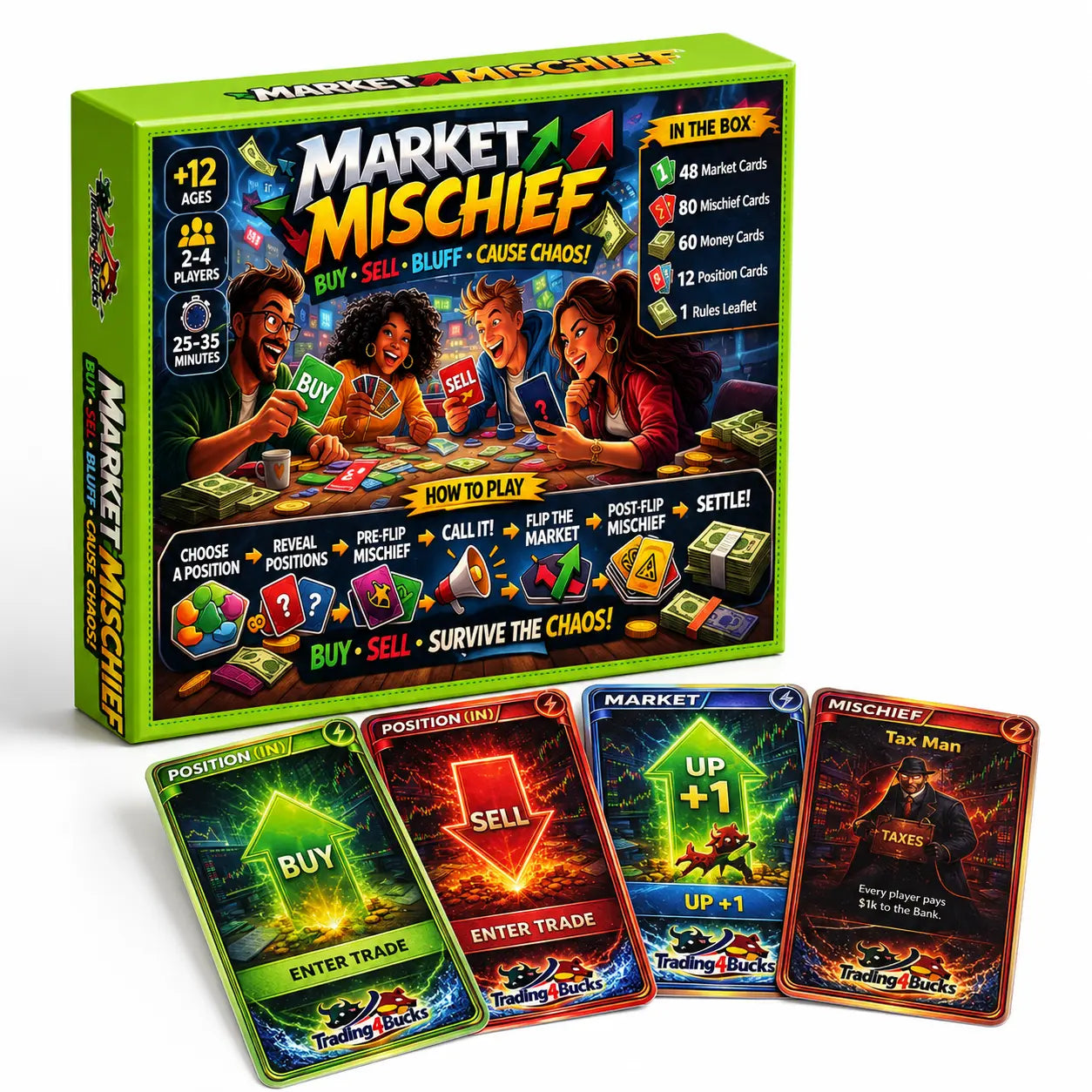 Market Mischief: Card Game for Families | Buy, Sell, Trade Quesbo