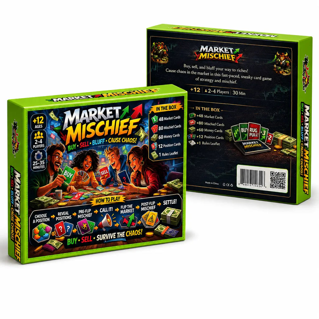 Market Mischief: Card Game for Families | Buy, Sell, Trade Quesbo