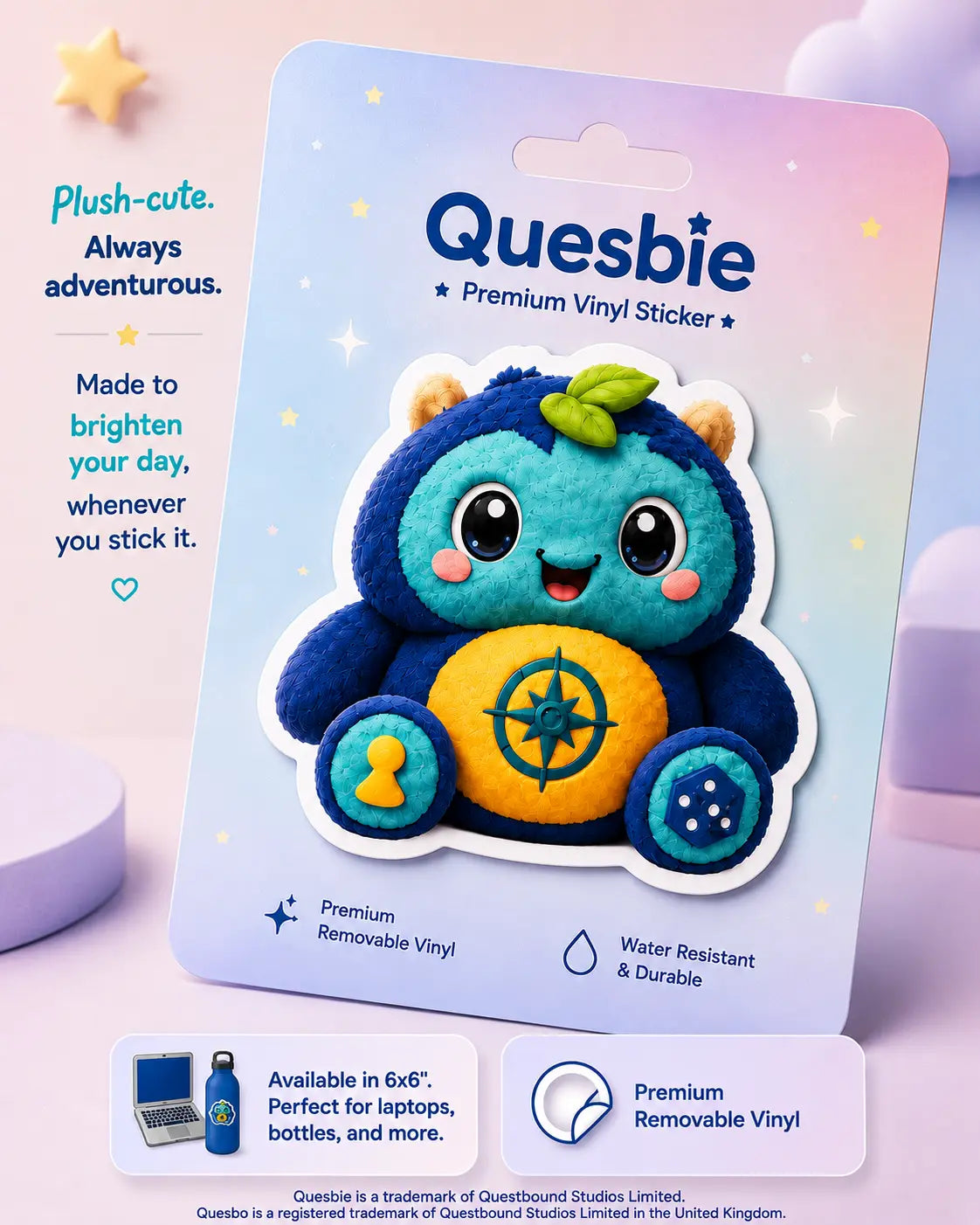Quesbie™ Adventure Pal Kiss-Cut Vinyl Sticker 6x6" Matt Finish Quesbo