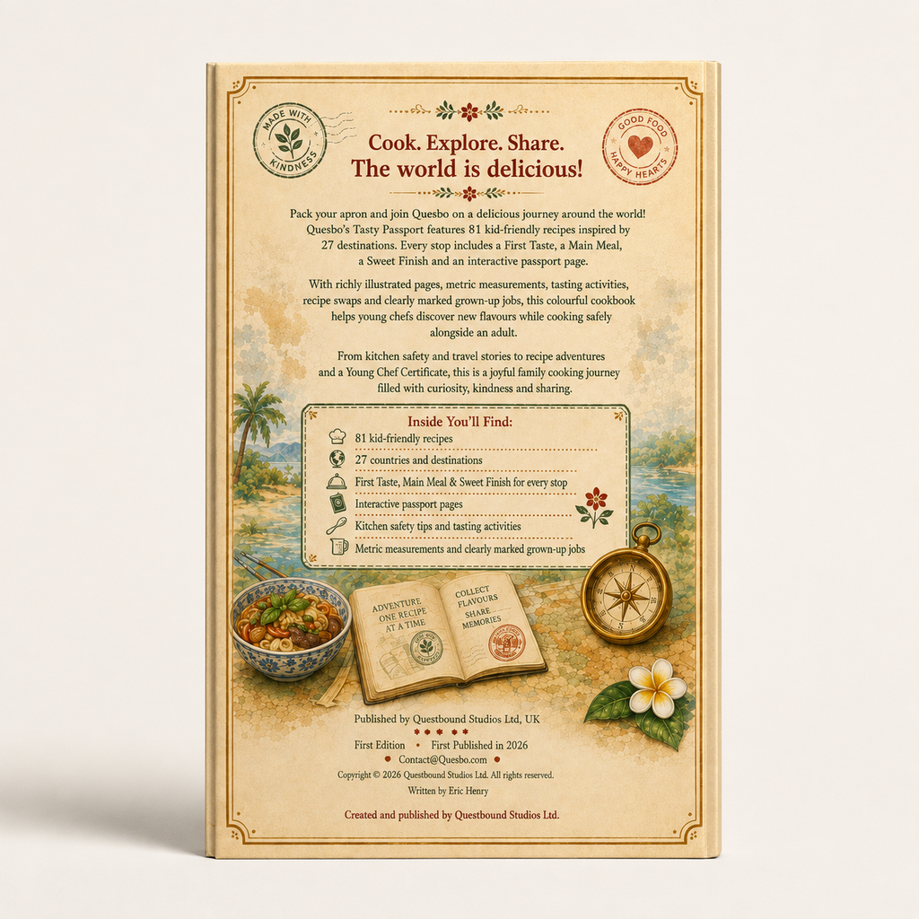 Quesbo’s Tasty Passport: 81 Kid-Friendly Recipes from 27 Countries: A Round-the-World Cooking Adventure for Young Chefs