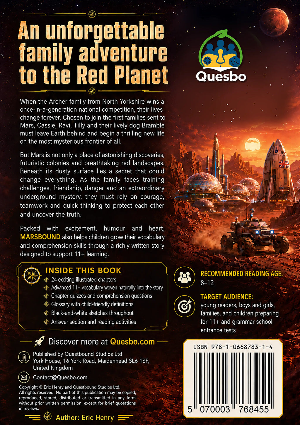 MARSBOUND - The Archer Family and the Secret Beneath the Red Planet (Paperback, Reading Age 8-12) Quesbo