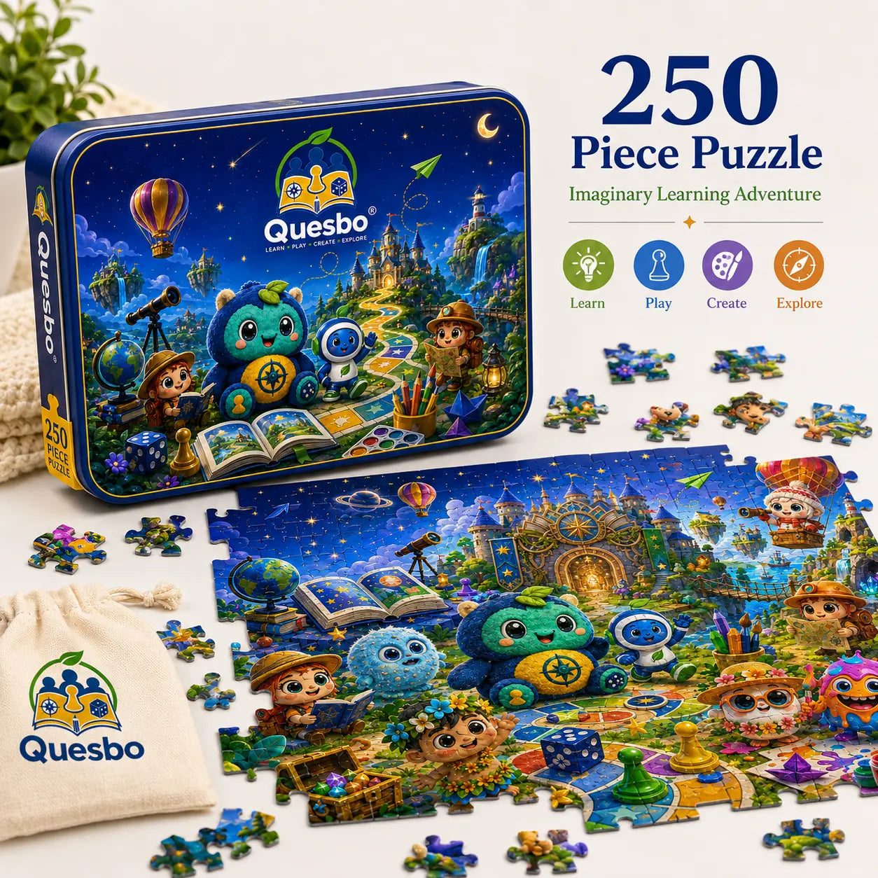 Quesbo® Magical Learning Adventure – 252-Piece Puzzle in Illustrated Tin Quesbo