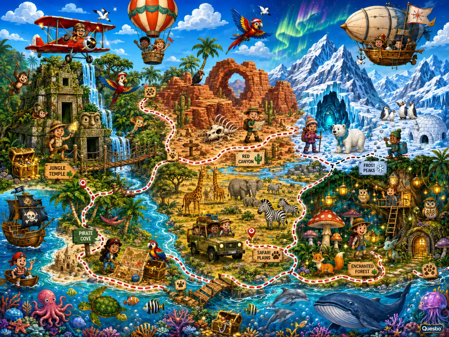 Trail Quest Adventure Puzzle 252-Piece Kids’ Explorer Jigsaw in Collectible Tin by Quesbo® Quesbo