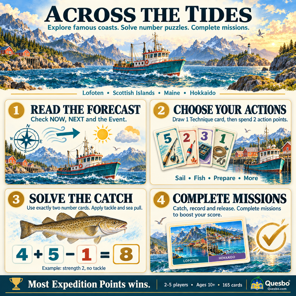 Across the Tides – Family Fishing Strategy Card Game | Ages 10+ - Quesbo
