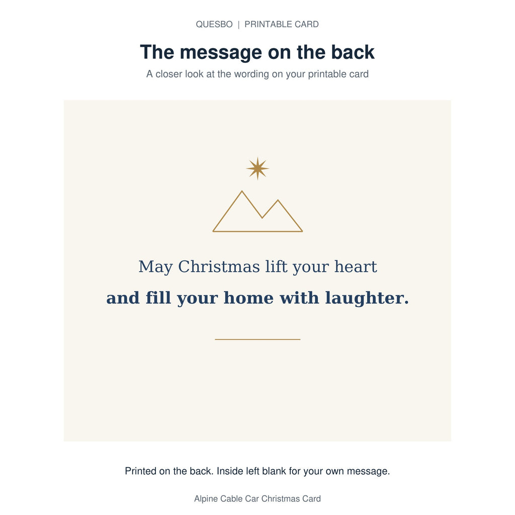 Printed message on the back of the PDF card: May Christmas lift your heart and fill your home with laughter. The inside is blank for your own handwritten message.