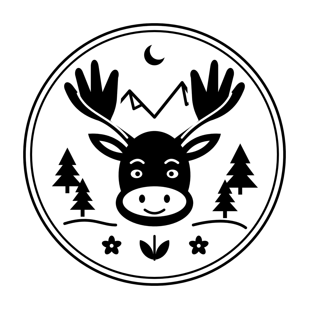 Alpine Moose black-and-white engraving artwork; design preview only