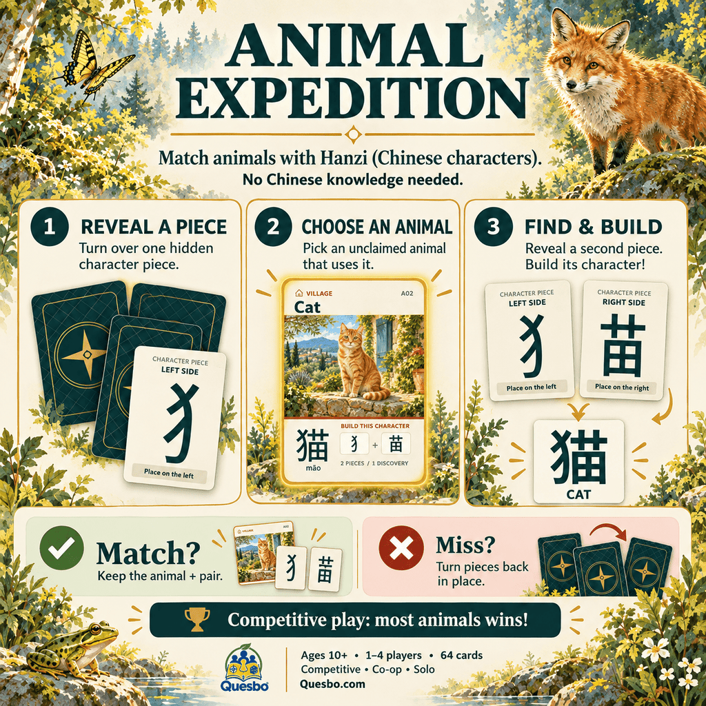 Animal Expedition – The Hanzi Animal Card Game | Ages 10+ - Quesbo