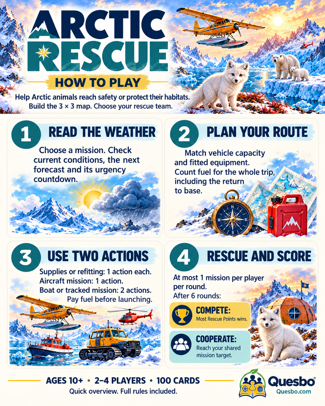 Arctic Rescue: Family Strategy Card Game Ages 10+ - Quesbo