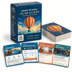 Around the World in 80 Gusts box and deck with Honolulu, Cloud Staircase, Friendly Pilot and Star Atlas cards.