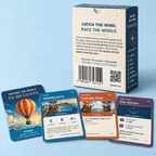 Back of Around the World in 80 Gusts box with a stage guide, Honolulu, Friendly Pilot and The Anchor cards.