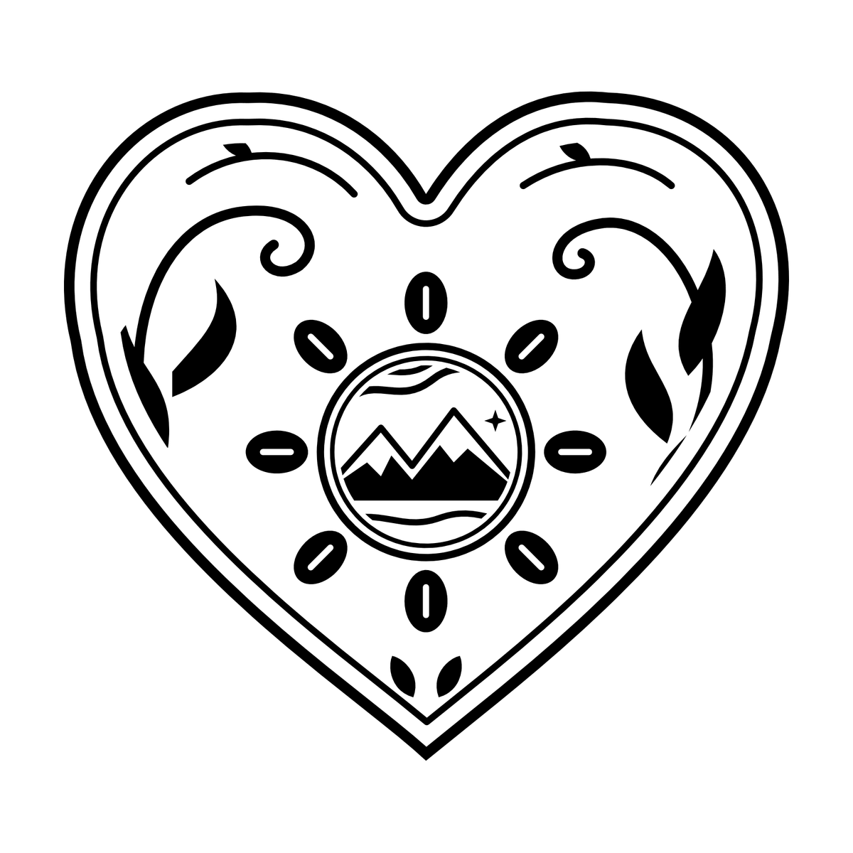 Aurora Heart black-and-white engraving artwork; design preview only
