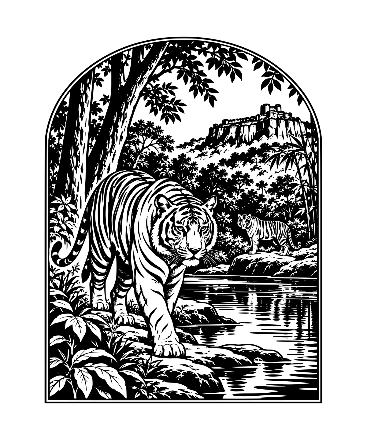 Bandhavgarh Tigers — Large Landscape Laser Engraving; artwork preview only