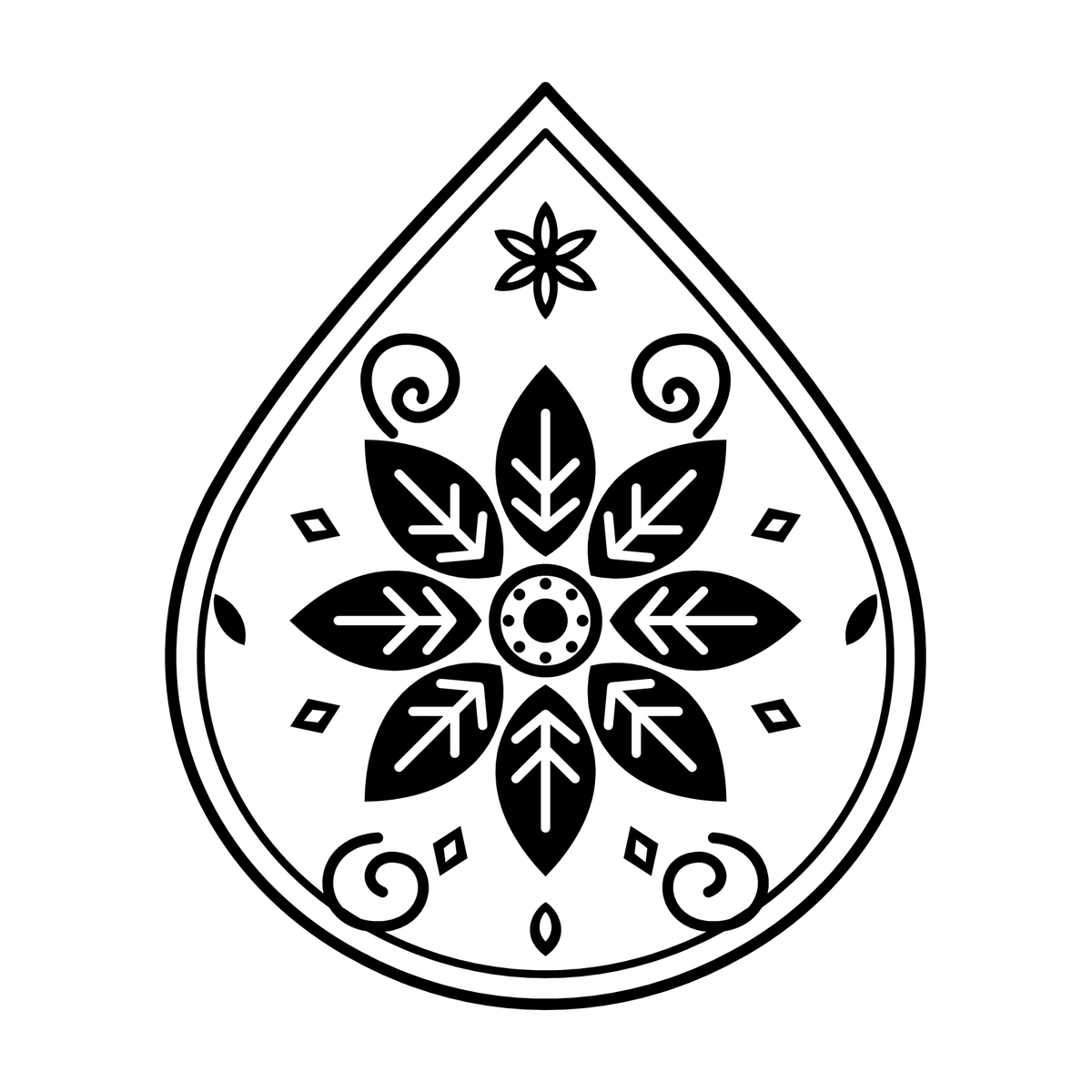 Batik Bloom black-and-white engraving artwork; design preview only