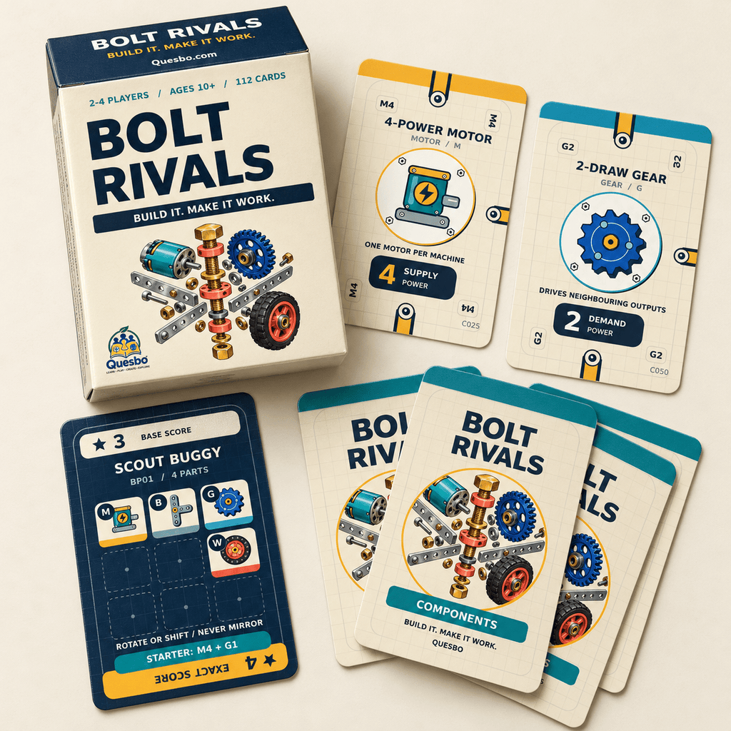 BOLT RIVALS – Family Building & Strategy Card Game | Ages 10+ - Quesbo
