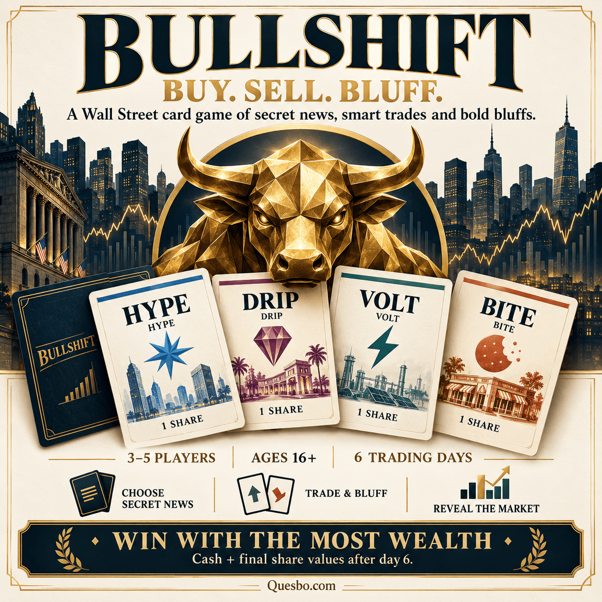 BULLSHIFT – The Wall Street Trading & Bluffing Card Game | Ages 16+ - Quesbo