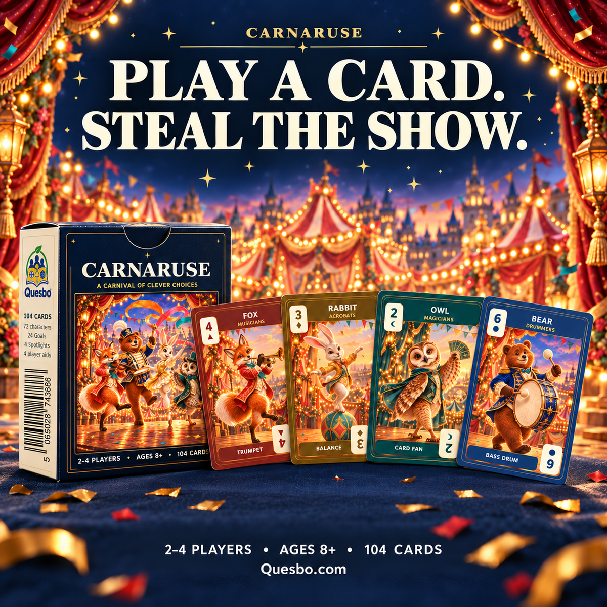 Carnaruse – Family Strategy Card Game | Ages 8+ | 2–4 Players - Quesbo