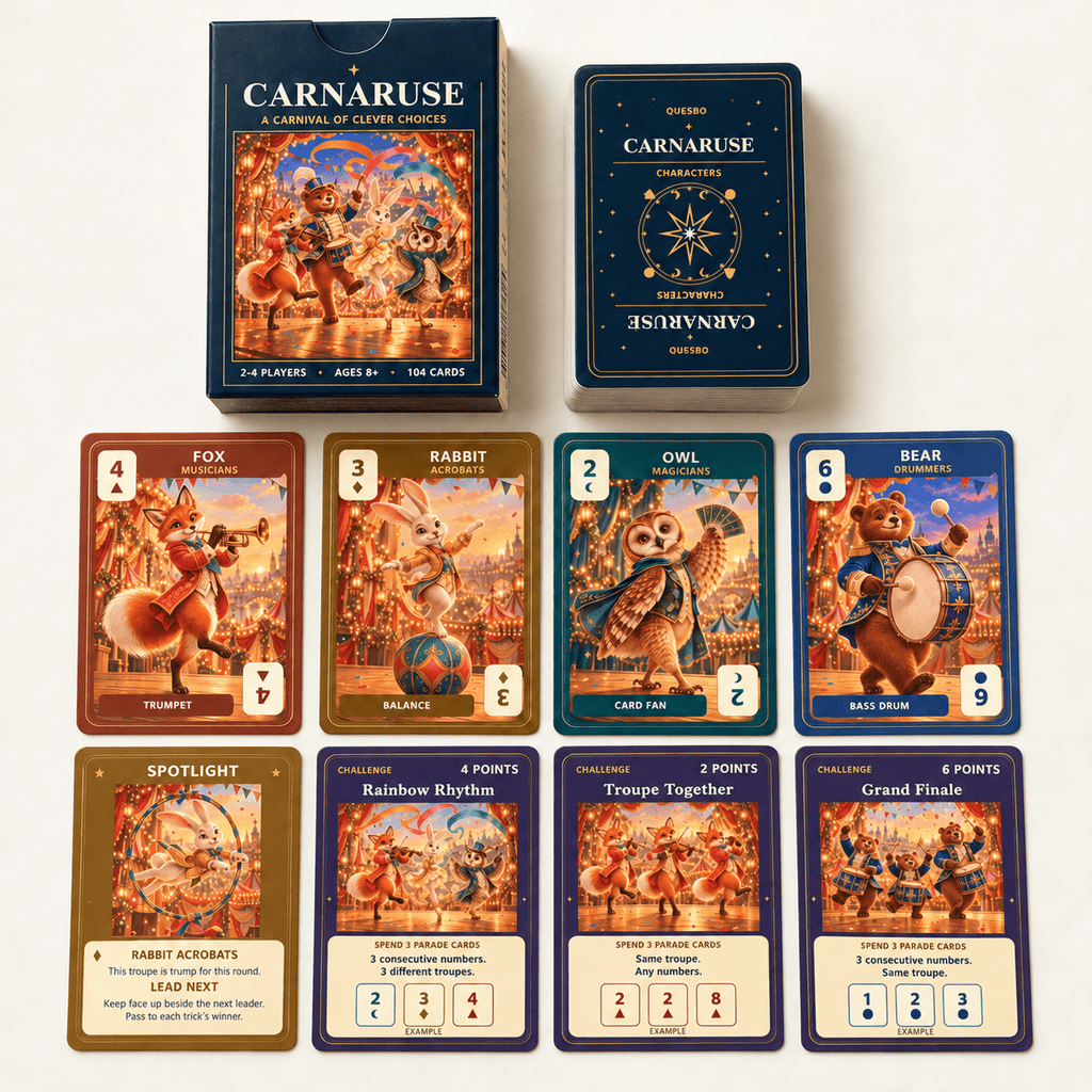 Carnaruse – Family Strategy Card Game | Ages 8+ | 2–4 Players - Quesbo