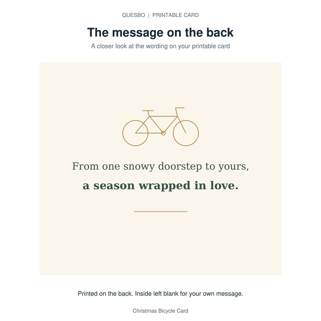 Printed message on the back of the PDF card: From one snowy doorstep to yours, a season wrapped in love. The inside is blank for your own handwritten message.
