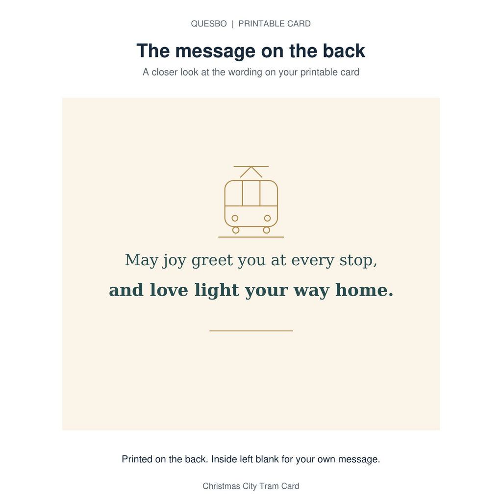 Printed message on the back of the PDF card: May joy greet you at every stop, and love light your way home. The inside is blank for your own handwritten message.