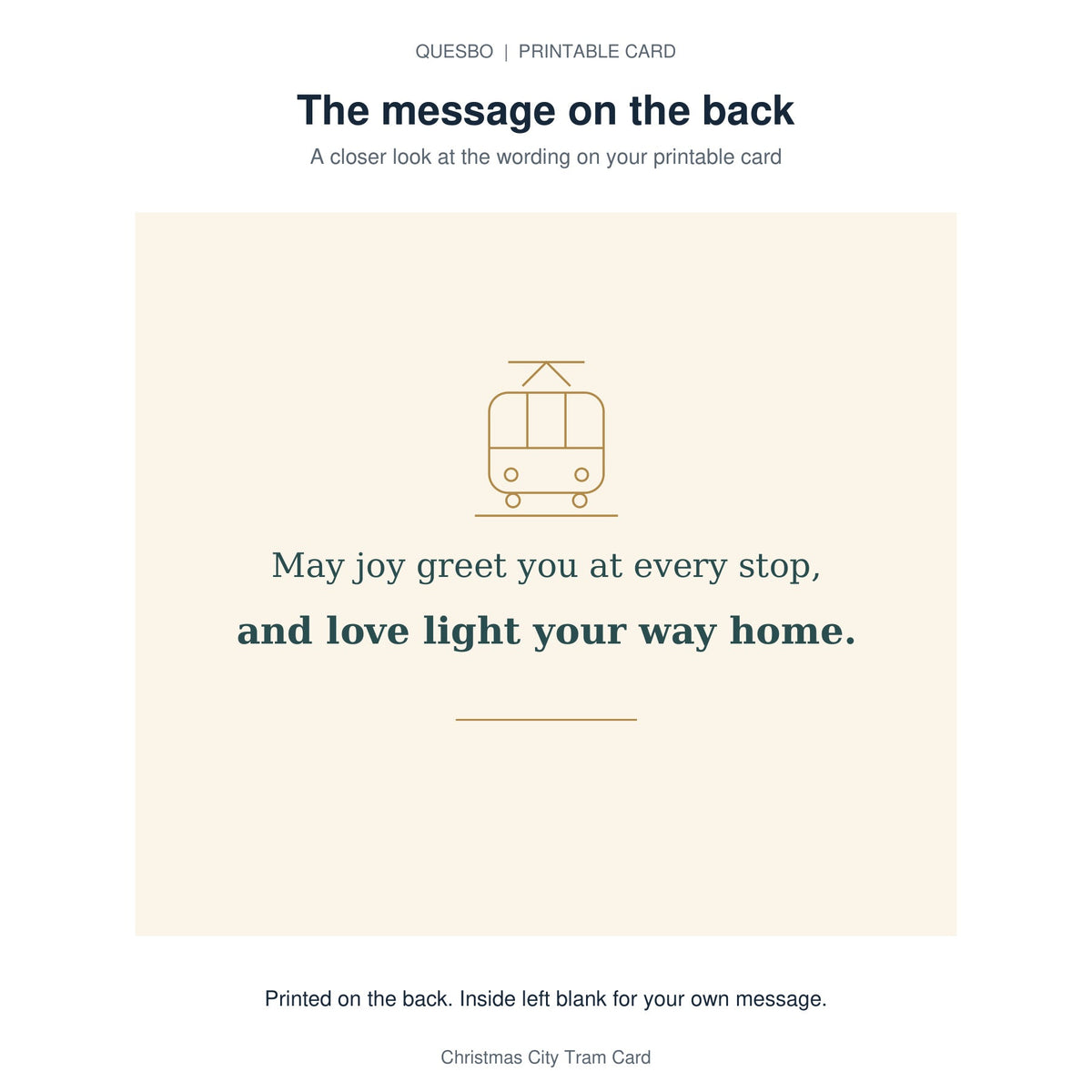 Printed message on the back of the PDF card: May joy greet you at every stop, and love light your way home. The inside is blank for your own handwritten message.