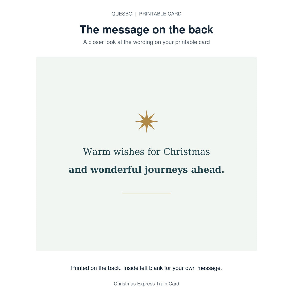 Printed message on the back of the PDF card: Warm wishes for Christmas and wonderful journeys ahead. The inside is blank for your own handwritten message.