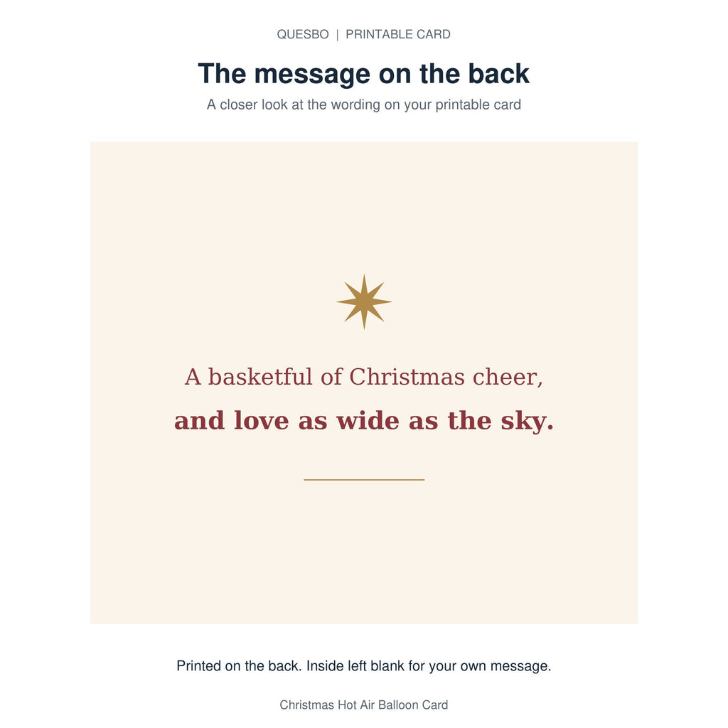 Printed message on the back of the PDF card: A basketful of Christmas cheer, and love as wide as the sky. The inside is blank for your own handwritten message.