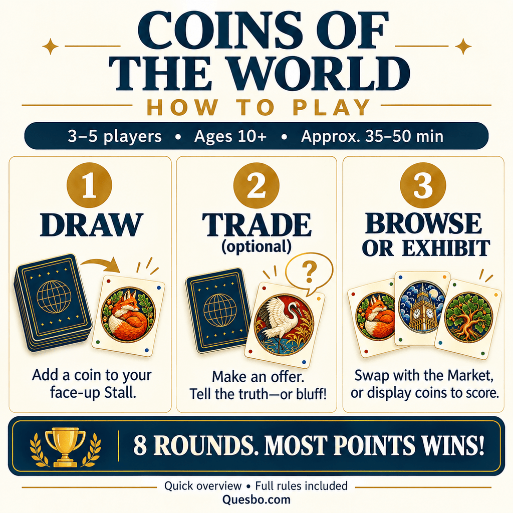 Coins of the World – Strategy & Bluffing Card Game | Ages 10+ - Quesbo