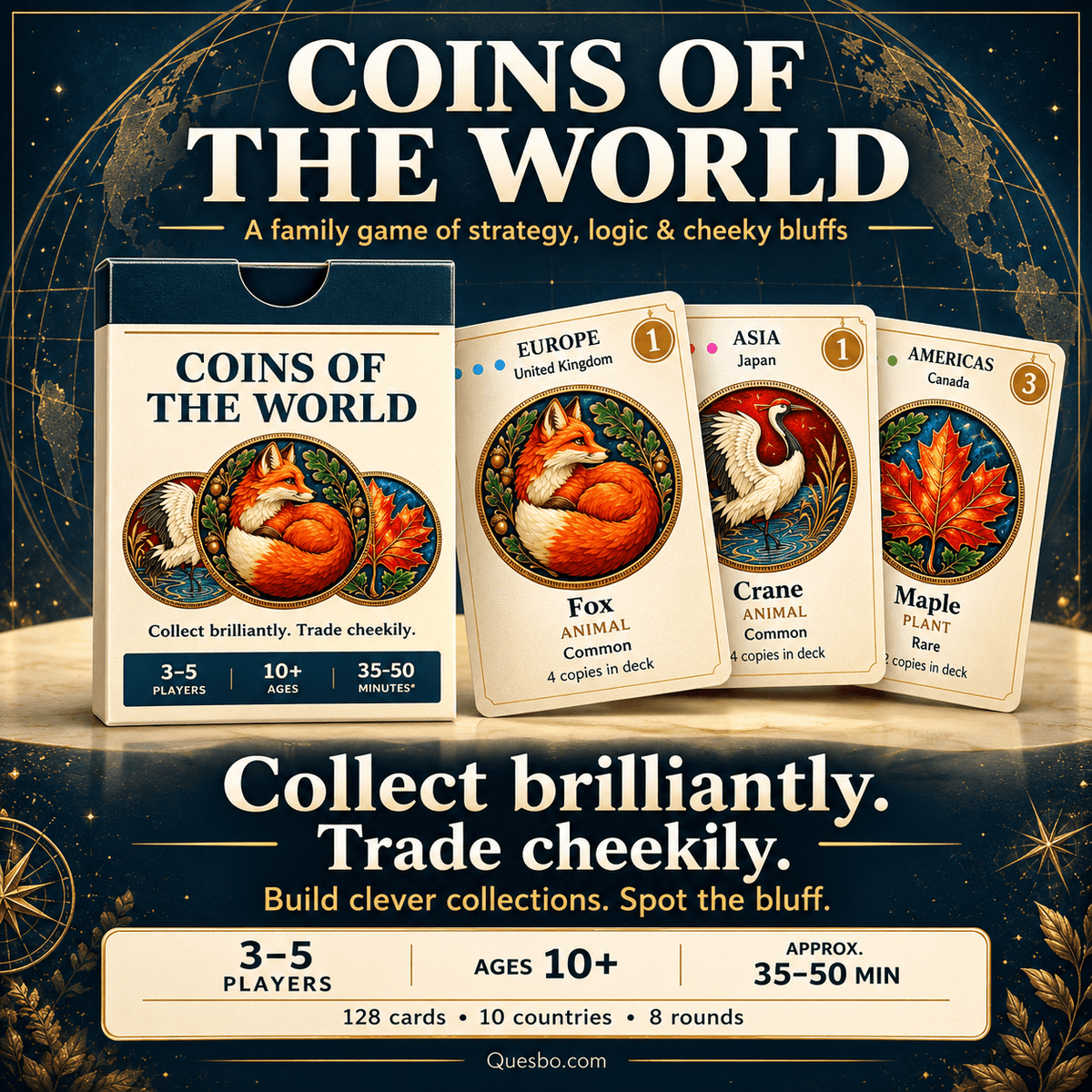Coins of the World – Strategy & Bluffing Card Game | Ages 10+ - Quesbo