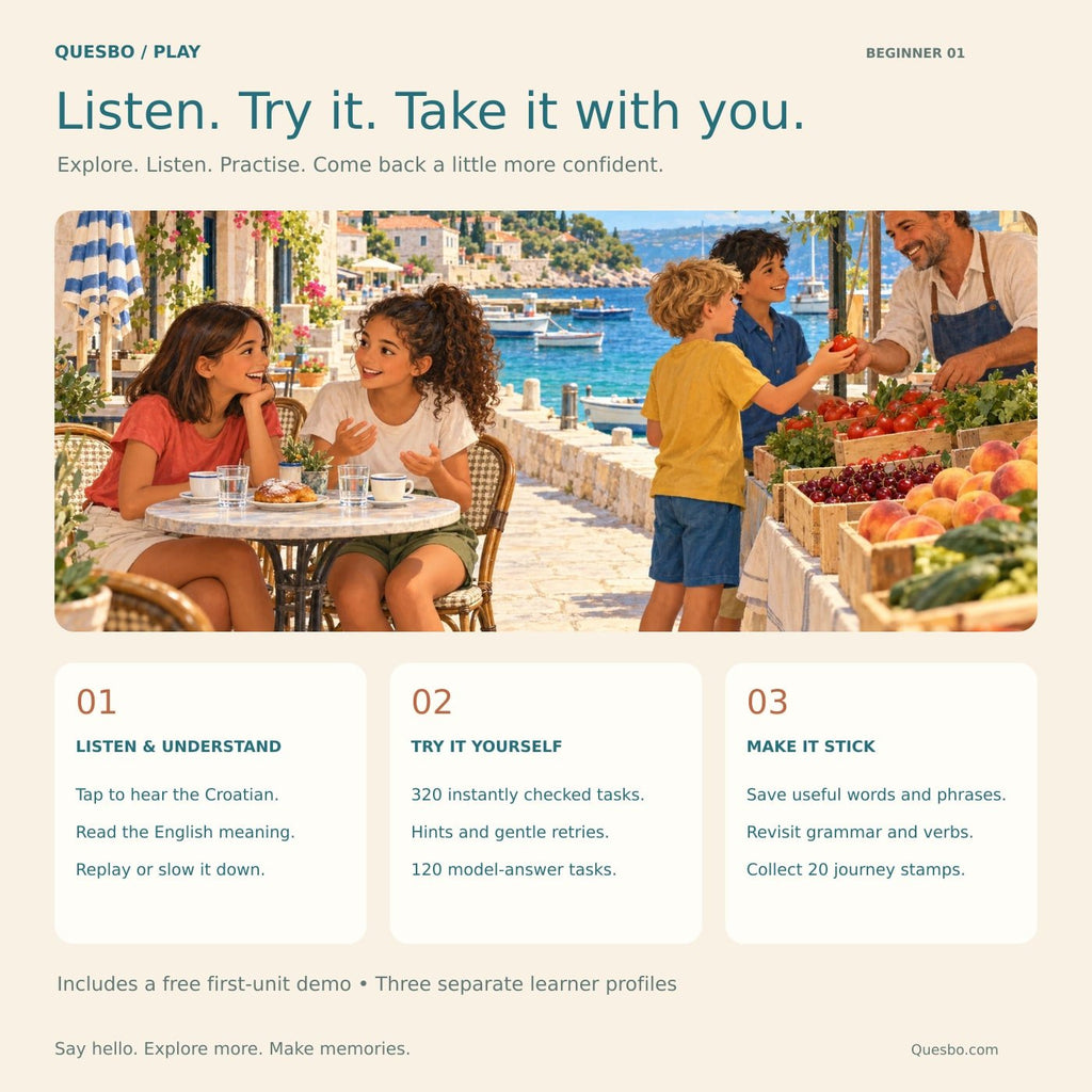 Listen and understand, try interactive exercises and collect useful holiday phrases