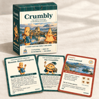 Crumbly box with Bonnie Butterfingers, Sir Crumble and Loch Lomond cards on a softly lit cream surface.