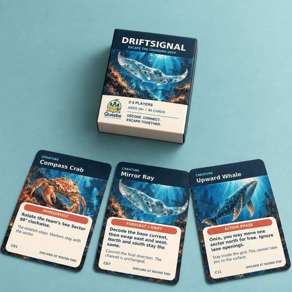 DRIFTSIGNAL: Escape the Changing Deep – Family Card Game | Ages 10+ - Quesbo