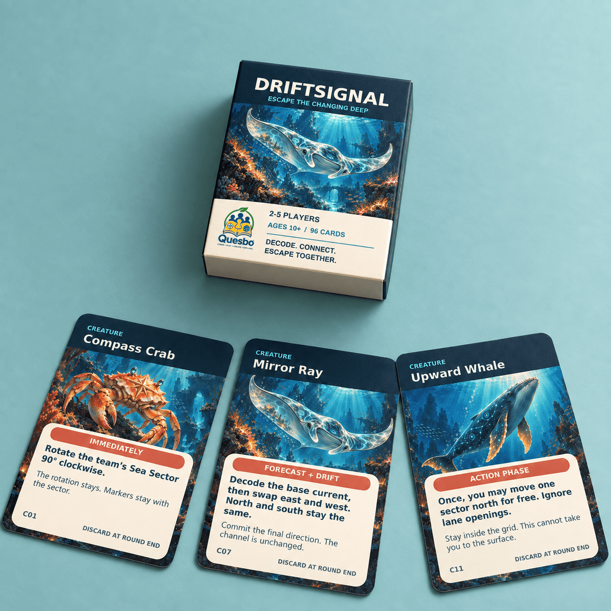 DRIFTSIGNAL: Escape the Changing Deep – Family Card Game | Ages 10+ - Quesbo