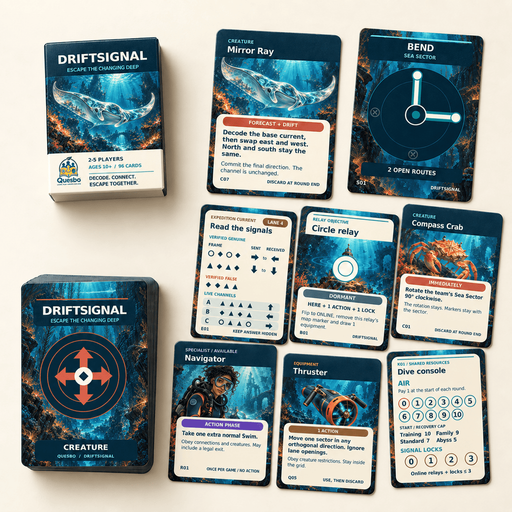 DRIFTSIGNAL: Escape the Changing Deep – Family Card Game | Ages 10+ - Quesbo