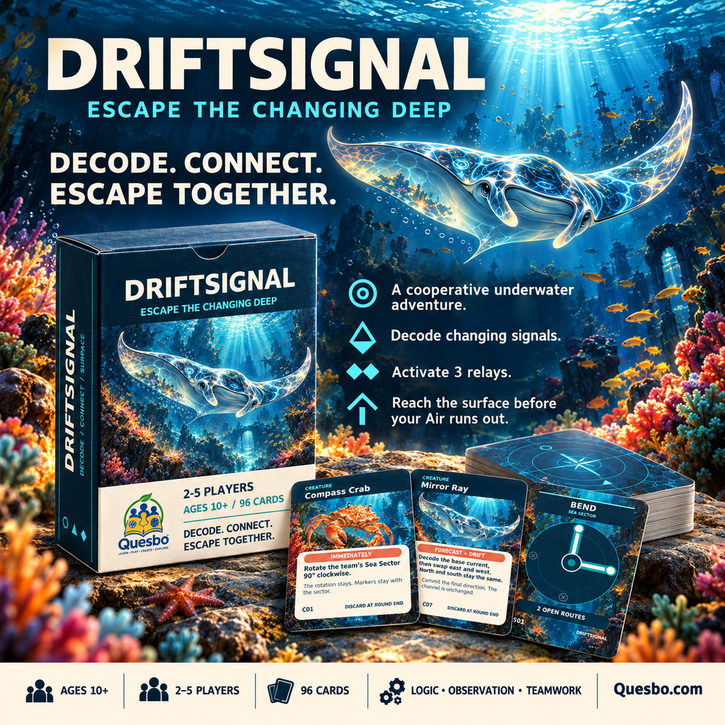 DRIFTSIGNAL: Escape the Changing Deep – Family Card Game | Ages 10+ - Quesbo