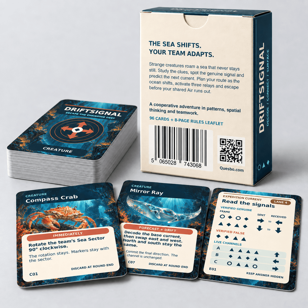 DRIFTSIGNAL: Escape the Changing Deep – Family Card Game | Ages 10+ - Quesbo