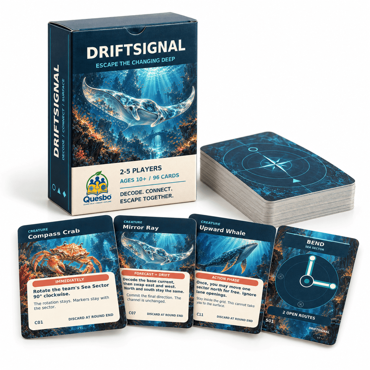 DRIFTSIGNAL: Escape the Changing Deep – Family Card Game | Ages 10+ - Quesbo