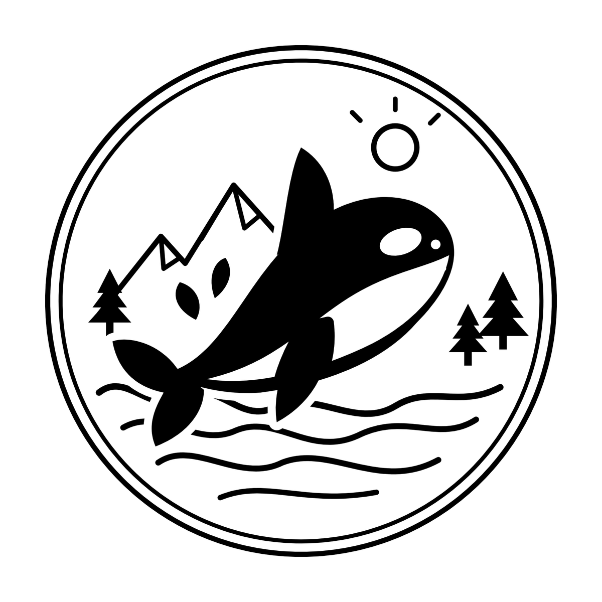 Fjord Orca black-and-white engraving artwork; design preview only