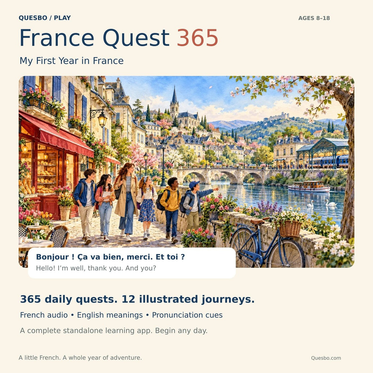 France Quest 365 — My First Year in France, a standalone French learning app with 365 daily quests
