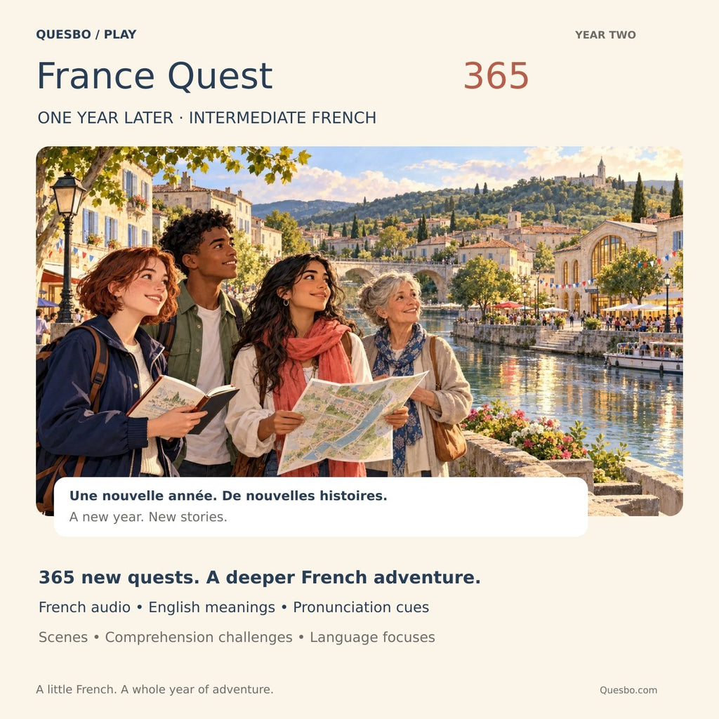 France Quest 365 — One Year Later, 365 new intermediate French quests