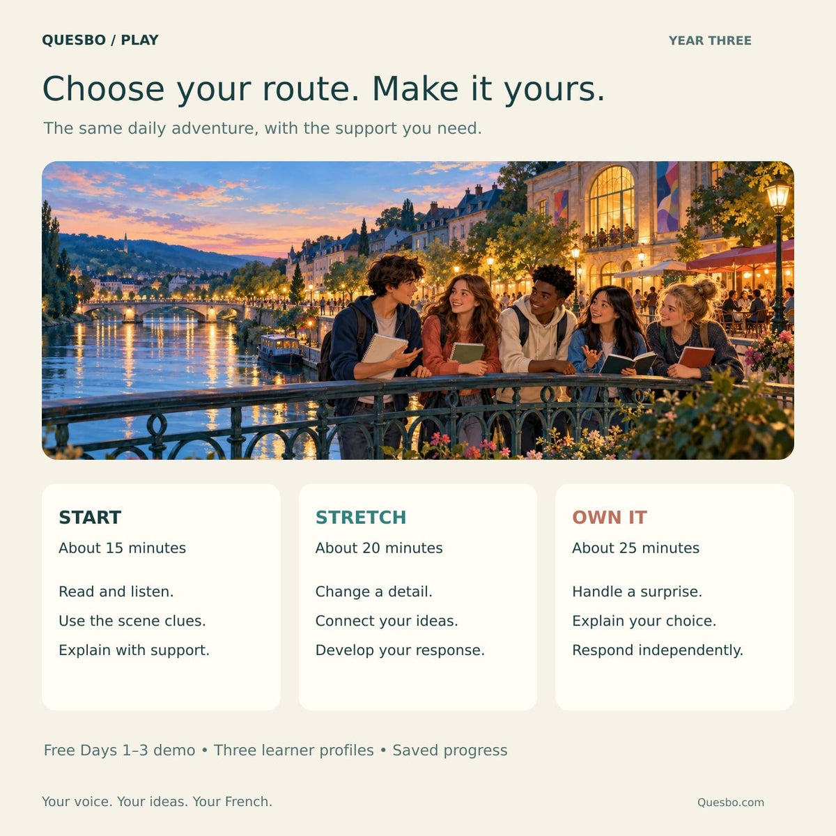 France Quest 365 — Two Years Later: three practice routes with 15, 20 and 25 minute suggestions