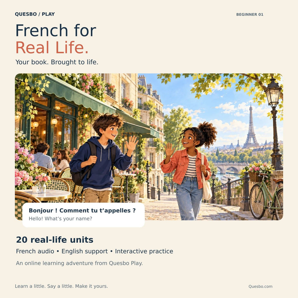 French for Real Life: 20 illustrated units with French audio, English support and interactive practice.