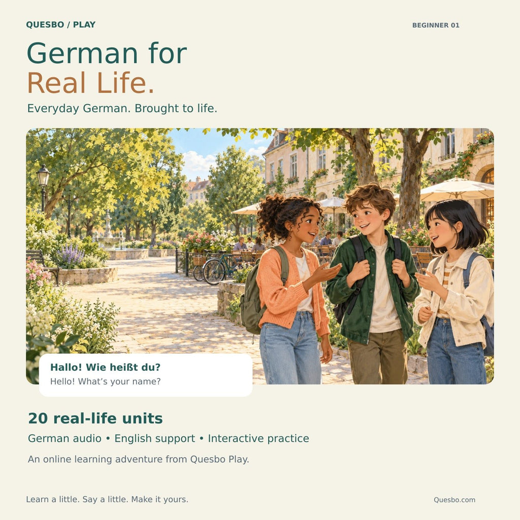 German for Real Life: 20 illustrated units with German audio, English support and interactive practice.