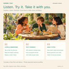 German for Holidays beginner practice guide with friends at a café and three steps: listen and understand, try it yourself, and make it stick.