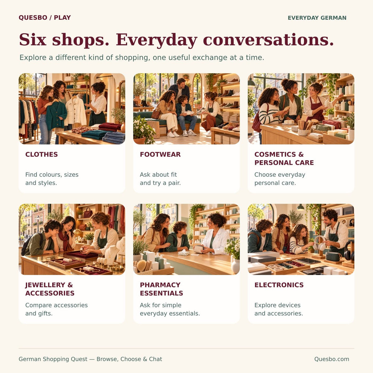 German Shopping Quest — six shopping departments.