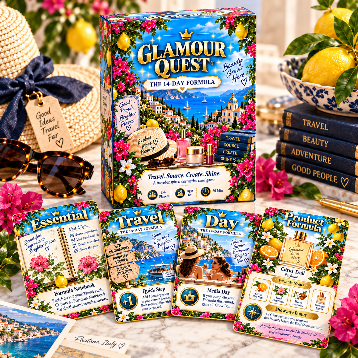 Glamour Quest®: The 14-Day Formula – Travel & Cosmetics Strategy Card Game | Ages 8+ - Quesbo