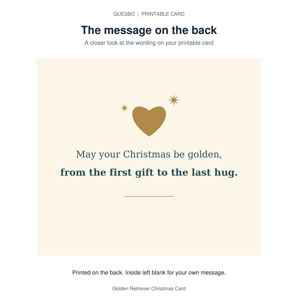 Printed message on the back of the PDF card: May your Christmas be golden, from the first gift to the last hug. The inside is blank for your own handwritten message.