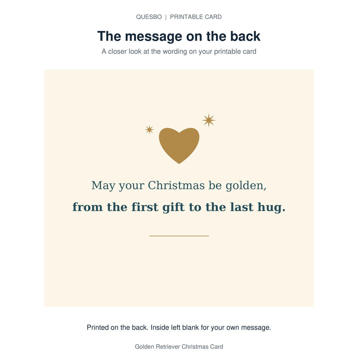 Printed message on the back of the PDF card: May your Christmas be golden, from the first gift to the last hug. The inside is blank for your own handwritten message.