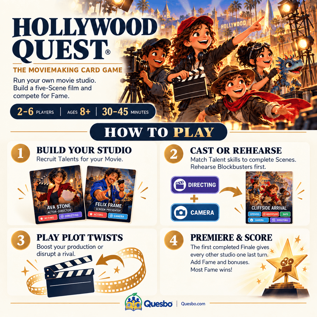 Hollywood Quest® – The Moviemaking Card Game | Ages 8+ - Quesbo